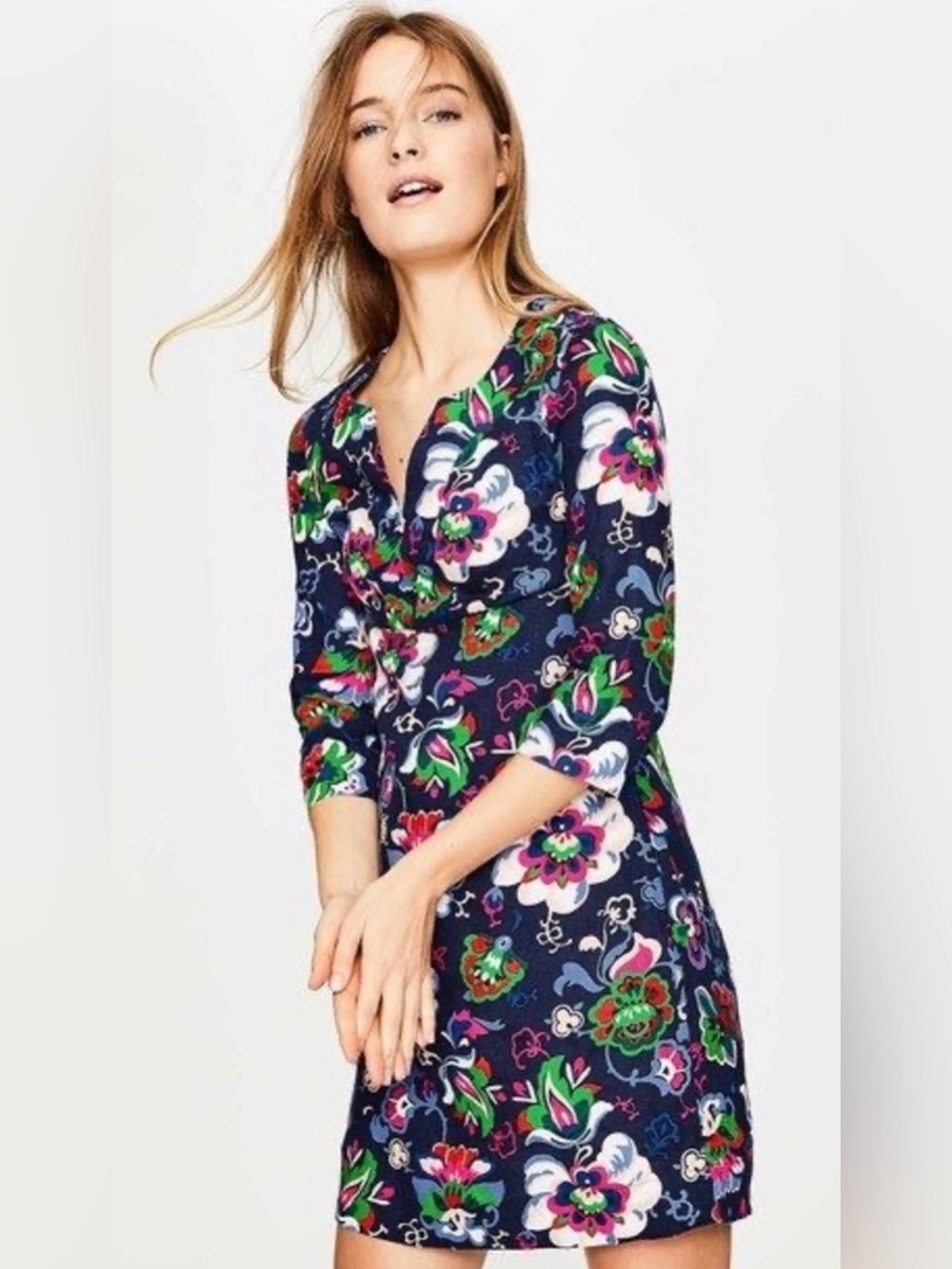 Boden navy floral linen women’s casual dress 10
